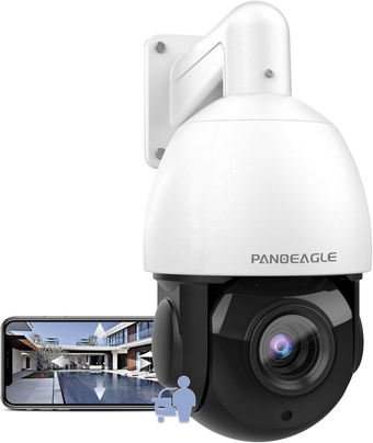 Panoeagle 4K PTZ Camera Outdoor, Auto Tracking Pan Tilt Dome, 18X Optical Zoom, Human/Vehicle Detection, 2-Way Talk, 165ft IR Night Vision, Compatible with Hikvision 8MP PoE IP Camera