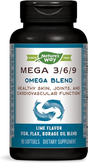 MEGA 3/6/9 Omega Blend, Non-GMO, Fish | Flax | Borage | Oils, Lime Flavor, 90 Count