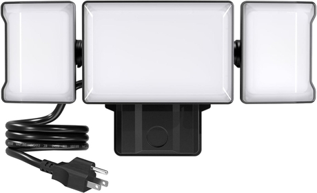 60W Flood Lights Outdoor Plug in, Switch Controlled 6000LM LED Security Light, 6500K Outside Floodlights, IP65 Waterproof Exterior Flood Light Fixture for House Backyard Garage Patio Black