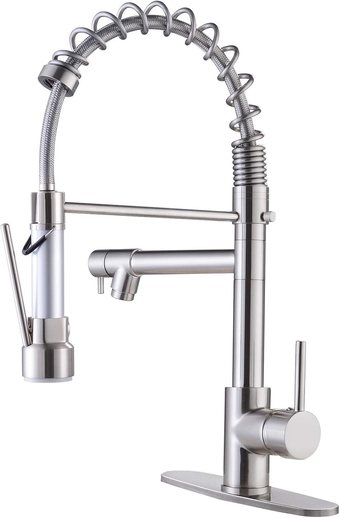 Kitchen Faucets with Pull Down Sprayer Matte Black -【Dual Ends】Single Handle 1 or 3 Holes Spring Kitchen Sink Faucet with Deck Plate for Farmhouse RV Vessel Basin