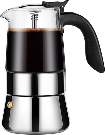 Moka Pot Induction Stovetop Espresso Maker, Borosilicate Glass & Stainless Steel Moka Pot, 240 ml/8.5 oz/6 Espresso Cup for Strong Coffee Maker, Classic Italian Coffee Maker Style