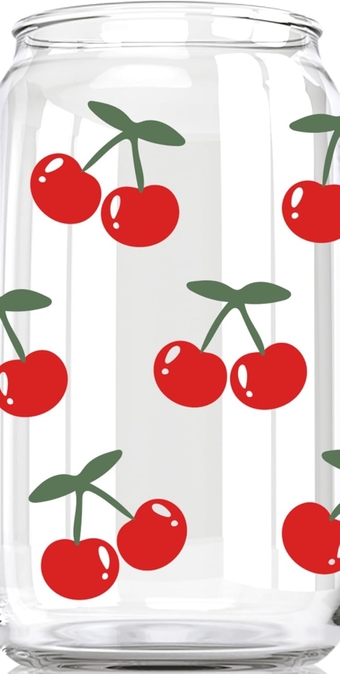 Cute Cherries Can Glass for Women or Men- Pretty Decorations Iced-coffee Cup, Cute Drinking Glasses for Women – Valentines Day Cup, Valentines Day or Birthday Gift for Women