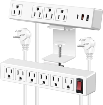 Desk Clamp Power Strip with USB, 2 in 1 Dual Layer Desktop Edge Power Strip, Removable Clamp Power Socket with 6AC Outlets & Switch, 6.5ft Extension Cord