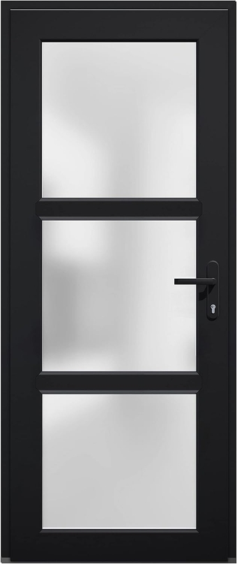 Front Exterior Prehung Metal-Plastic Door Frosted Glass/Manux 8552 Matte Black/Office Commercial and Residential Doors Entrance Patio Garage 36" x 80" Left-Hand Inswing
