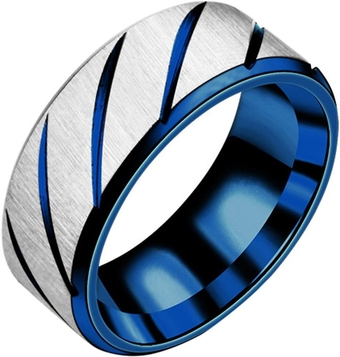 Band Rings for Men Stainless Steel Spinner- Ring Mens Trendy Ring Cool Ring Spinner-Rings Simple Turnable Frosted Color Fingering for Men Anxiety Rings Women Wedding Band Rings (Blue, 12)