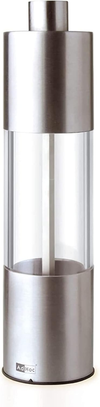 Adhoc Classic Medium Pepper or Salt Mill - Acrylic Salt & Pepper Grinders with Grinder Closing Mechanism - Refillable Spice Tool - Hand Wash Kitchen Gadget - Stainless Steel