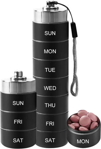 Metal Travel Pill Organizer Weekly, Portable Waterproof Pill Box, Large Aluminum Alloy Pill Case Container, BPA Free 7 Day Daily Medicine Organizer Holder for Vitamin, Fish Oil, Supplement