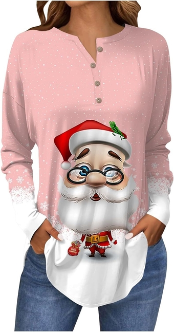 Shirts for Women Fall Fashion Button Down Blouses Cute Christmas Print V Neck Tops Casual Long Sleeve Sweatshirts