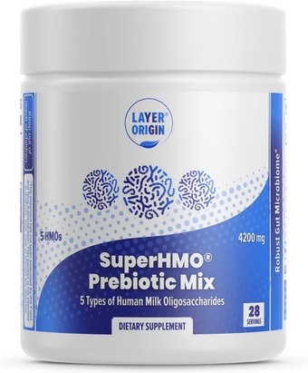 SuperHMO Prebiotic Mix with 5 HMOs for Gut, Digestion, Brain Health - Powder, 28 Servings