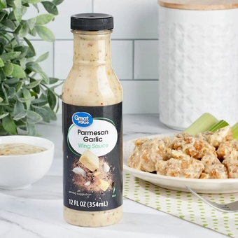 Garlic Parmesan Wing Sauce- 3 x 12 Oz Garlic Sauce for Marinating, Dipping, or Dressing Meats & Veggies- Organic Mild Garlic Parmesan Sauce for Barbecue, Picnic Parties & More
