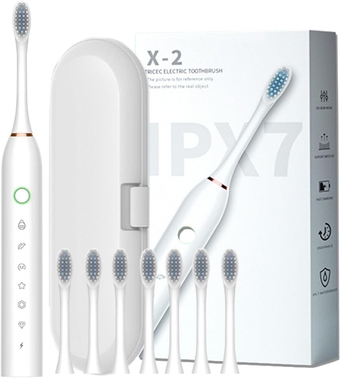Electric Toothbrush for Adults, 8 Brush Heads and Travel Case, 6 Cleaning Modes, 42,000 VPM Deep Clean, Rechargeable IPX7 Waterproof Travel Electric Toothbrushes-Newly, White