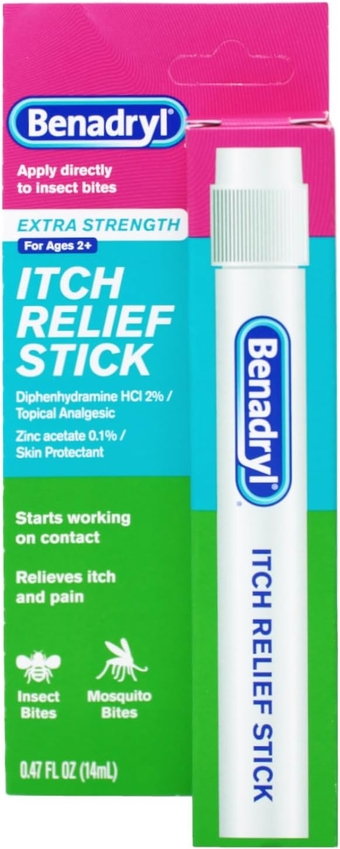 Extra Strength Itch Relief Stick, Diphenhydramine HCL Topical Analgesic & Zinc Acetate to Relieve Skin Itching & Pain Associated with Insect Bites, Sunburn & More, 0.47 fl. oz