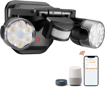 Motion Sensor Outdoor Lights, AC Smart WiFi Flood Lights Outdoor Connect to The Third Platform, 450°Wide Adjustment 1600LM/12W(150W Equiv), 5000K LED Security Light for House,Black (Hardwired)