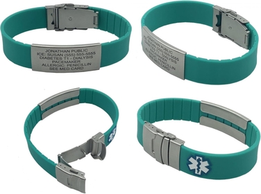 Sport Medical Bracelets for Men and Women, Personalized Engraving, Emergency Medical Information Card for Wallet or Purse, Complimentary Access PHR (Personal Health Record) - Teal
