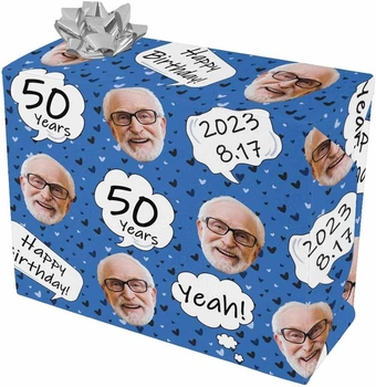 Personalized Birthday Wrapping Paper Rolls Custom Name Face Photo Wrapping Paper Gift Wrap Paper for Men Women Dad Mom 58"x 23" - Happy Birthday