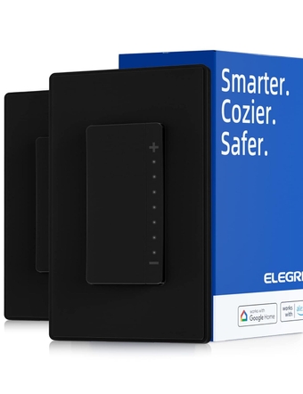 Smart Dimmer Light Switch DPR30, 2.4GHz Wi-Fi Dimmer Switch Compatible with Alexa and Google Assistant, Single Pole/3 Way, Needs Neutral Wire, No Hub Required, UL and FCC Listed, Black, 2 Pack