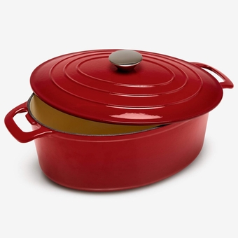 6-Lt. Cast Iron Enameled Oval Casserole Dish, Red