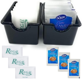 Coffee Creamer Singles Variety Pack with Sugar Packets and 2- Black Packet Holders Great (200- Packets Total) For Coffee Station Breakroom Restaurants Schools Concessions Airbnb