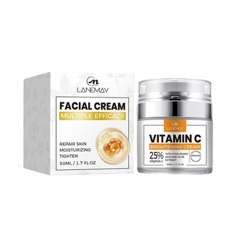 Vitamin C Brightening Cream, Organic Facial Cream With Hyaluronic Acid, 25% Vitamin C & Aloe Extract, Multiple Efficacy, Repair Skin Moisturizing Tighten Day Night Wrinkle Face Cream Moisturizer (1PC)