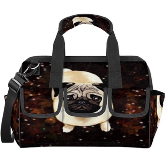 Cute Pug Dog Tool Bags for Men Women Multi-Pockets Wide Mouth Tool Organizer Storage Tote Bag Waterproof Stroage Bags with Adjustabe Shoulder Straper for Car Networking Electrician Garden
