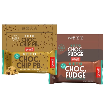 Snacks Keto Vegan Protein Bars, Chocolate Fudge & Chocolate Chip Peanut Butter Gluten Free Keto Snack Bar, Low Carb, Low Sugar Meal Replacement, 11g Protein, 3g Net Carbs, 24 bars