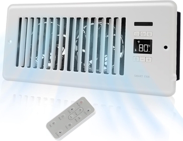 4” x 10” Ultra-Quiet Register Booster Fan Auto-Fan Speed Adjust with Thermostat Control Ac Vent Booster Fan for Better Heating and Cooling White