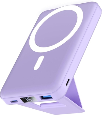 Wireless Portable Charger, Foldable 10000mAh Magnetic Power Bank with Type-C Cable LED Display 22.5W PD Fast Charging Lighting Magnetic Battery Pack for iPhone 14/13/12/Mini/Pro/Pro Max-Purple
