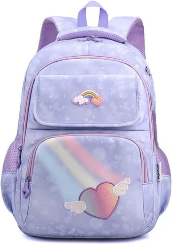 Backpack for School Girls Backpacks Kids Cute Rainbow Elementary Middle Bookbag with Laptop Compartments for Travel Daypack, Purple