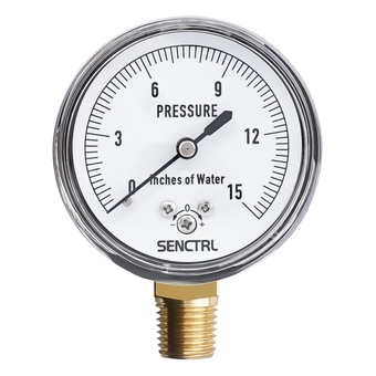 0-15 Inches of Water Column Gauge, Low Pressure Capsule Gauge, 2-1/2" Dial Size, 1/4" NPT Lower Mount, Zero Adjustment, for Air Water Gas Pressure Test
