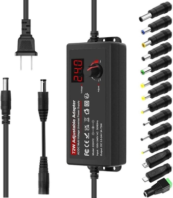 3V~24V 3A 72W Universal Power SupplyAdapter 3V 5V 6V 9V 12V 15V 18V 20V 24V Adjustable Variable Switching AC/DC Adapter, 100V-240V AC to DC Converter with LED Voltage Display and 14 Tips.3000mA Max