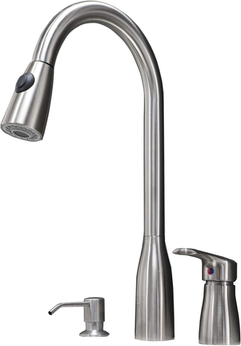 Hotis 3 Hole Kitchen Faucet, Kitchen Faucet with Pull Down Sprayer, Single Handle Stainless Steel Kitchen faucets for Sink 3 Hole, Brushed Nickel with Side Single Handle and Soap Dispenser