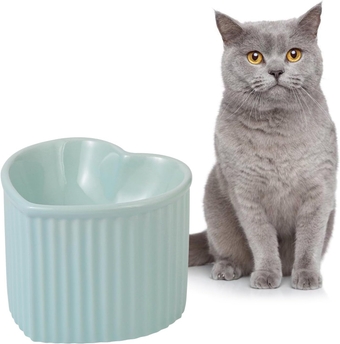 Raised Ceramic Cat Water Bowl - Elevated Cat Food Dish Anti Vomiting - Stress Free Tall Cat Feeding Bowls - Wide Cat Bowl Whisker Friendly - Microwave and Dishwasher Safe - 5.5 inch - 7.2 oz - 340 ml