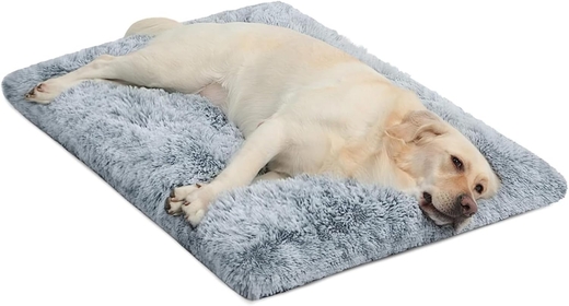 Large Dog Bed Crate Pad Mat for Medium Dogs&Cats,Fluffy Faux Fur Kennel Pad Comfy Self Warming Non-Slip Dog Beds for Pet Sleeping and Anti Anxiety (35x23 Inch, Grey)