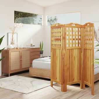 3-Panel Acacia Wood Room Divider Privacy Screen, Wooden Freestanding Foldable Room Separation Wall, Portable Partition Screen, 47.8"x0.8"x45.3" Solid Wood Acacia -951
