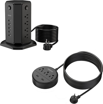 15 ft Long Extension Cord Power Strip with USB,  Flat Plug Power Strip with 3 Outlet 2 USB, ETL Listed, Desktop Charging Station Wall Mount for Home, Office, Dorm Room and Nightstand, Black
