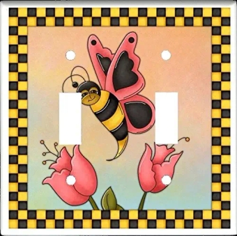 BUTTER BEES Design #4 Double Toggle Switch Electrical Wall Plate