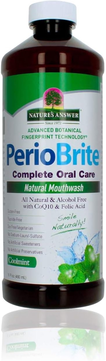 PerioWash Mouthwash Alcohol-Free Cool Mint - 16 fl oz | Fluoride Free | Natural Breath Freshener | Stain Remover | Natural Teeth Whitener