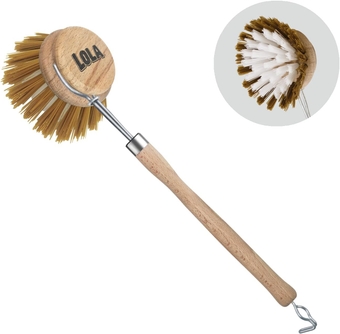 Lola Products "The Original" Dishwashing & Vegetable Brush | Made With Birch Hardwood | Nylon Poly Fiber Bristles | Washable, Long Lasting & Reusable | Eco-Friendly 'Ez Grip' Wood Handle - 1 CT