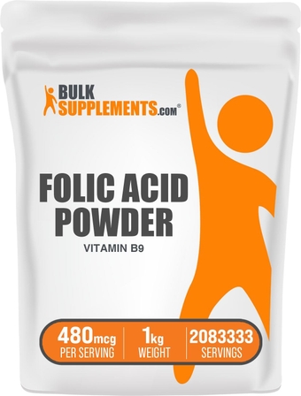 Folic Acid Powder - Vitamin B9, Folic Acid Supplement, Folic Acid Prenatal Vitamins - Folate Supplement, Folic Acid 800 mcg - Pure, 480mg per Serving, 1kg (2.2 lbs)