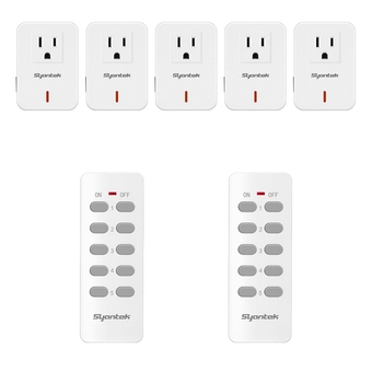 Remote Control Outlet Wireless Light Switch for Household Appliances, Expandable Remote Light Switch Kit, Up to 100 ft Range, FCC Certified, ETL Listed, White (5 Outlets + 2 Remotes)