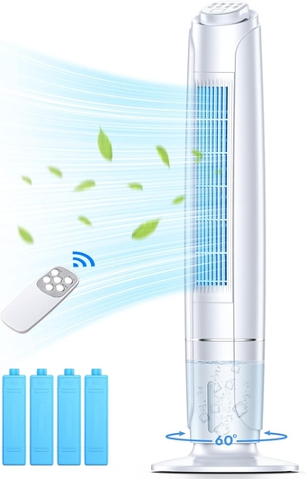 43-INCH Air Conditioner Portable for Room,  Evaporative Air Cooler, 60° Oscillating Cooling Fan w/Remote, 12H Timer, 3 Speeds, 4 Ice Packs, Windowless Swamp Cooler for Bedroom Home Office