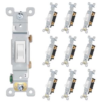 Toggle Light Switch, Single Pole, 15 Amp, 120 Volt, AC Quiet Switch, Electrical Wall Switch Replacement, Residential and Commercial Grade, UL Listed,(10 Pack) (Single Pole, White)