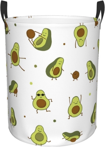 Funny Avocado Family Laundry Hamper with Durable Handle Waterproof Foldable Laundry Basket Circular Storage Basket Dirty Clothes Organizer for Bedroom Bathroom and Nursery