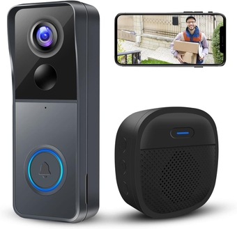 Doorbell Camera Wireless with Chime,Video Doorbell Camera Support 2.4G WiFi,2-Way Audio/Voice Changer/PIR Motion Detection/145°Wide Angle Vision/IR Night Vision/Cloud Storage