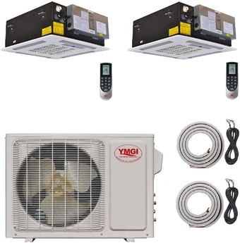 Two Zone - 30000 BTU (12K +18K) Ceiling Mounted Ductless Mini Split Air Conditioner with Heat Pump for Office shops restaurant