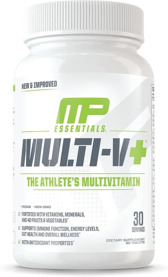Essentials Multi-V+, The Athlete's Multi-Vitamin, Enhanced Energy, Performance & Immune Health, Daily Multivitamin for Men & Women with Minerals Plus Probiotics, 90 Tablets, 30 Servings