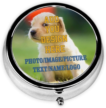 Custom Round Pill Box Cases Personalized Pill Case Design Your Own Text/Image/Photo Medicine Organizer Travel Pillbox Portable Pill Container Holder to Hold Vitamins Medication Fish Oil