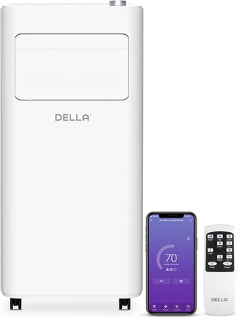 DELLA 10000 BTU Portable Air Conditioner with Heat Pump Smart WiFi Enabled, Home AC Cooling Unit, Dehumidifier & Fan Portable AC w/Remote Control Window Kit, Cools Up To 450 Sq. Ft.