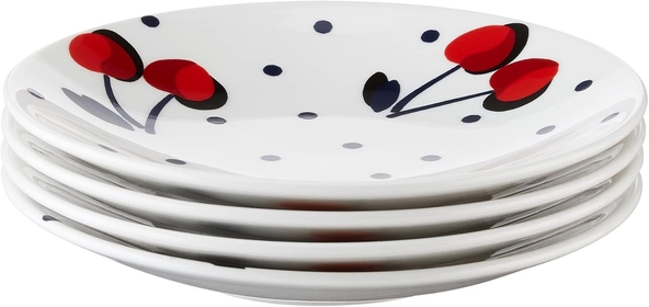 Vintage Cherry Dot 4-Piece Tidbit Plate Set, 1.75 LB, Red