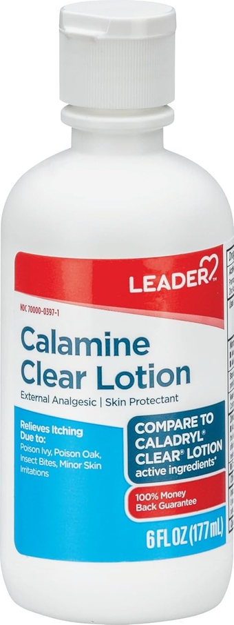LEADER Calamine Anti-Itch Lotion, Medicated External Analgesic Skin Protectant Lotion for Fast-Acting Itch Relief, Poison Ivy, Insect Bites, Chicken Pox, 6 oz (Compare to Caladryl)